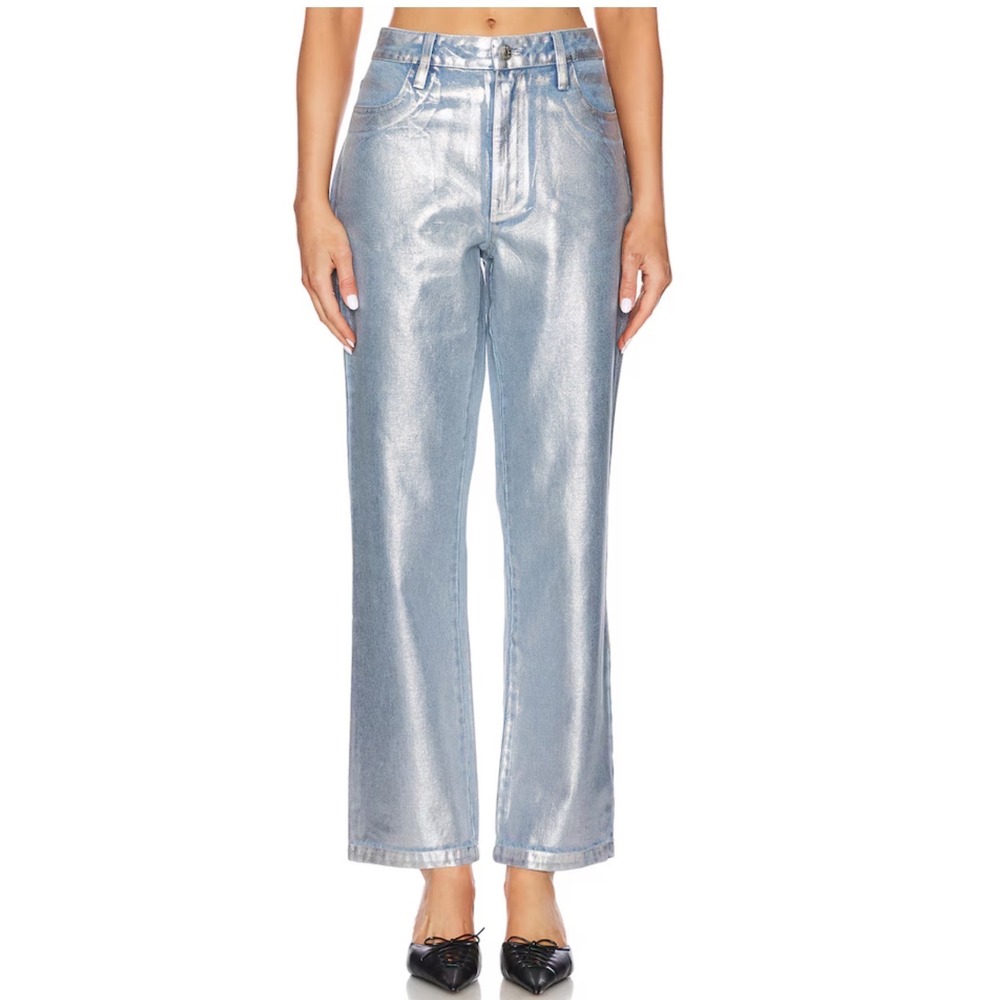 Show Me Your MuMu Icon Straight Leg Jeans in Silver Coated Denim Sz 27‎ NWT $278